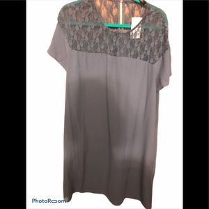 Suzanne Betro dress in slate blue with lace insert